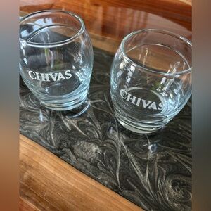 Chivas etched swirl whiskey glasses (2)
